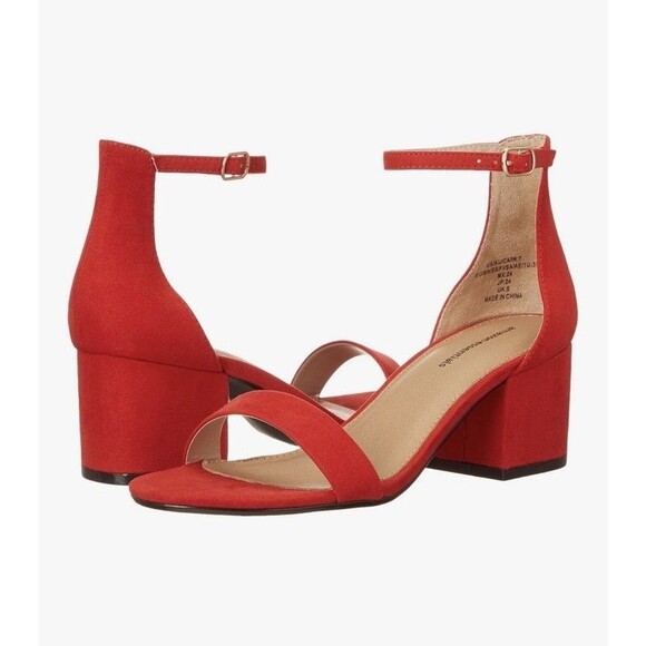 Women's Nola Heeled Sandals Two Strap Open Toe Bright Poppy Red Size 9W - Picture 1 of 12